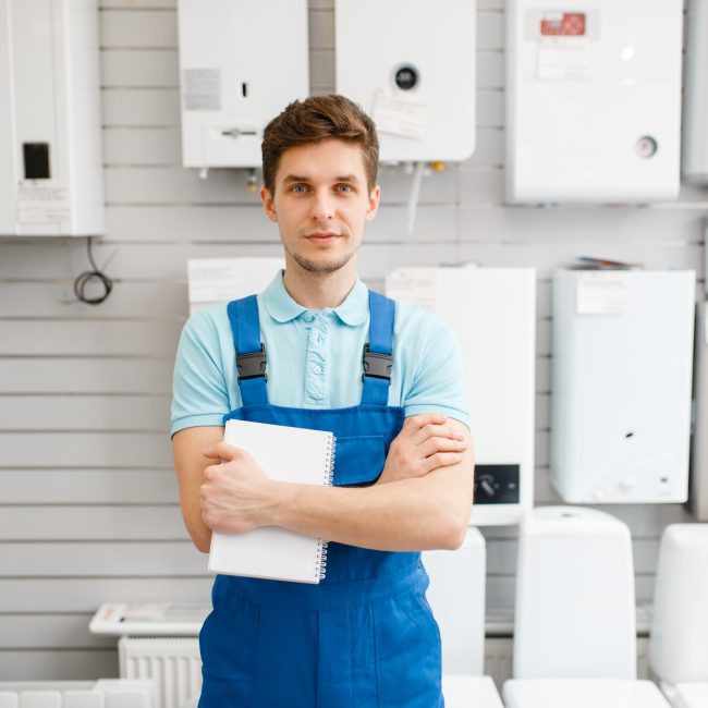 plumber-at-showcase-with-boilers-plumbering-store